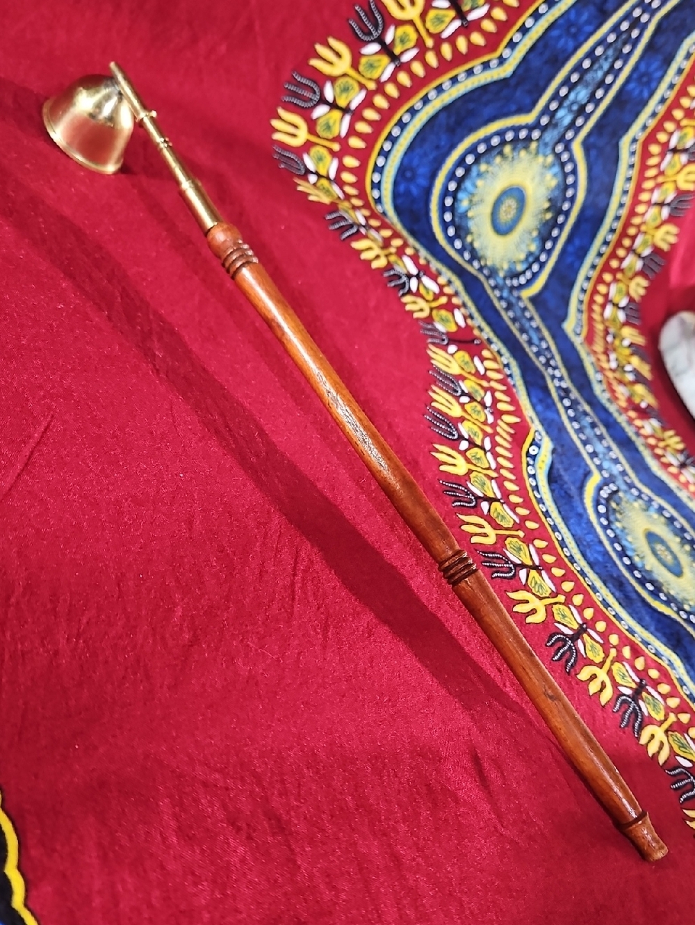 Extra Long Candle Snuffer with Fixed Brass Bell and Turned Wooden Handle